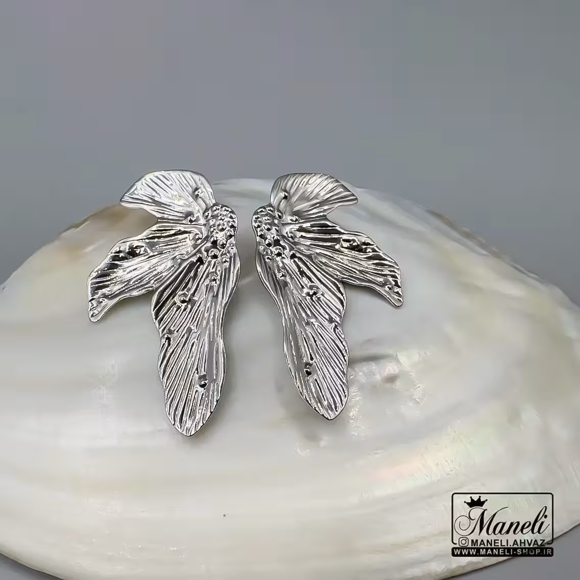 گوشواره میخی نقره ای طرح (مشابه گل)|14040731