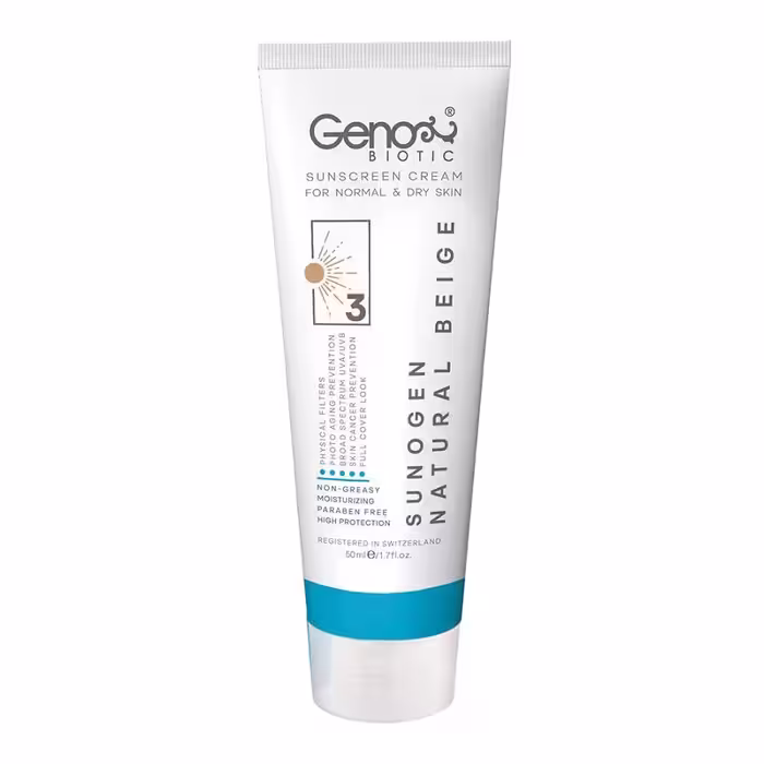 ضد آفتاب بژ طبیعی پوست خشک و معمولی SPF50 ژنو | Natural Beige Sunscreen Cream For Dry & Normal Skin SPF50 50ml