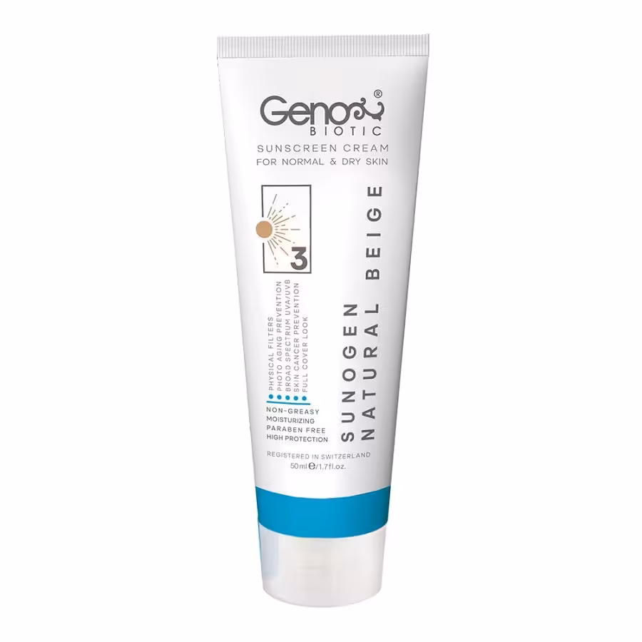 ضد آفتاب بژ طبیعی پوست خشک و معمولی SPF50 ژنو | Natural Beige Sunscreen Cream For Dry & Normal Skin SPF50 50ml