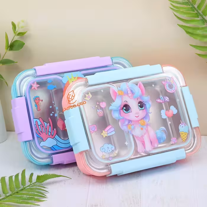 قیمت و خرید  ظرف غذا داخل استیل 2 خانه طرح فانتزی کد 1560