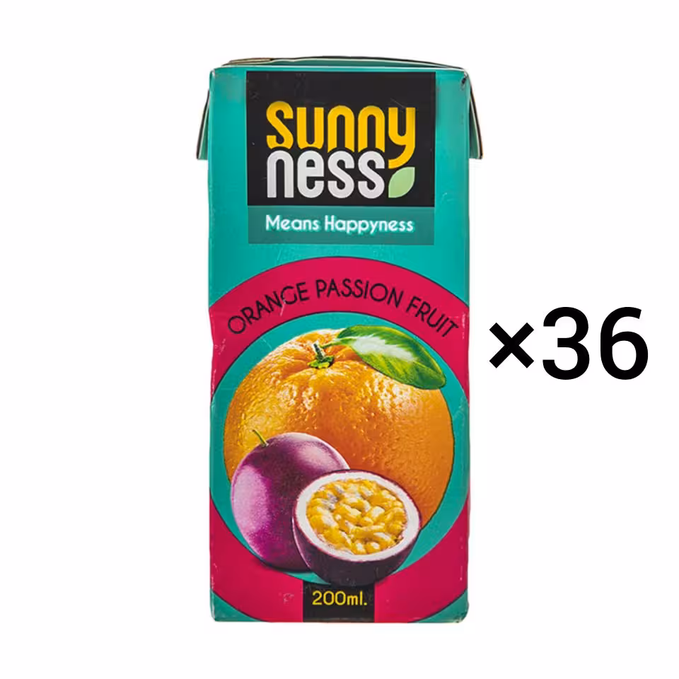 آبمیوه سانی نس با طعم پرتقال پشن فروت باکس 36 عددی sunnyness