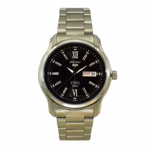 SEIKO5 A4 – J0 – 7S36B سیکو 5 اتوماتیک حرکتی اورجینال ژاپن موتور سیکو 23 سنگ ** فول استیل ** 2 تقویم صفحه مشکی
