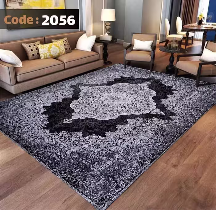 کاورفرش روفرشی دورکشدار گوشه لیفه ای طوسی کرم کد 2056