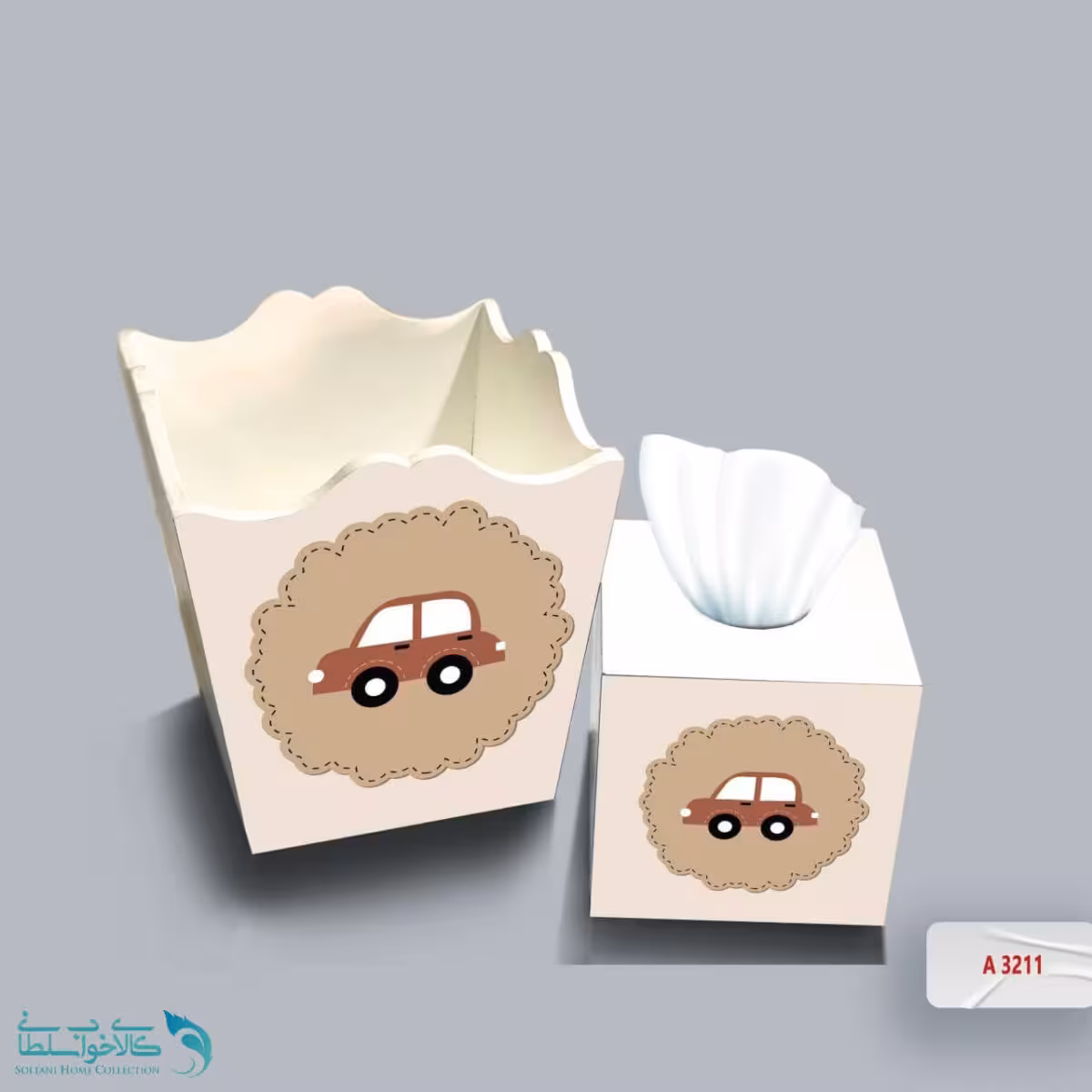 ست سطل و جا دستمال چوبی کودک طرح خیابان کد A3211