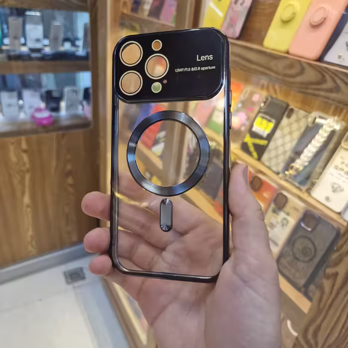 قاب آیفون 14پرومکس pro camera شفاف دور رنگی مگسیف دار محافظ لنز دار