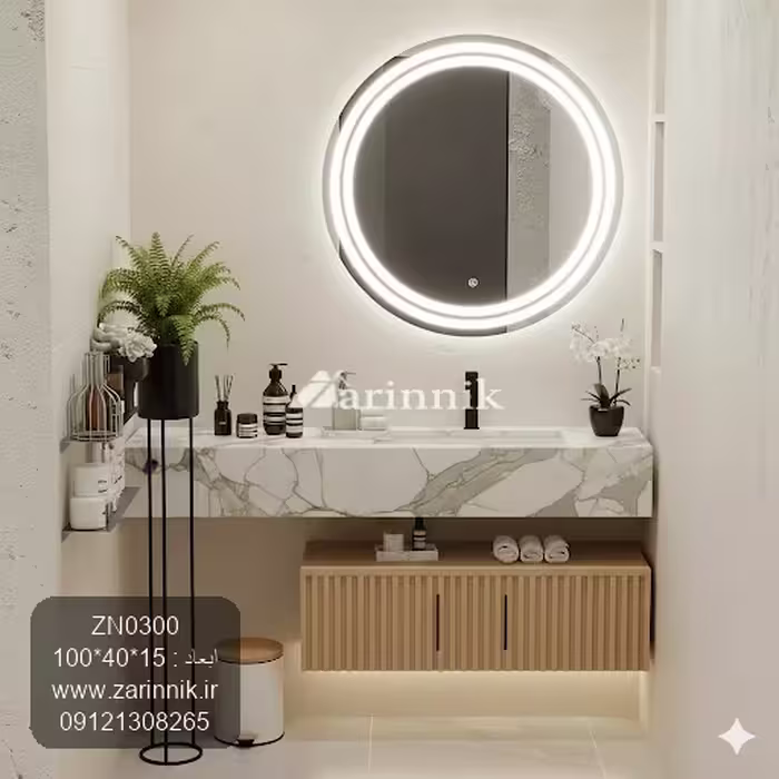 آینه و روشویی سرامیکی مدرن سفید زرین نیک کد ZN0300