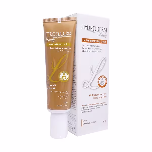 کرم روشن کننده گیاهی هیدرودرم فاقد هیدروکینون حجم 30 میلی لیتر