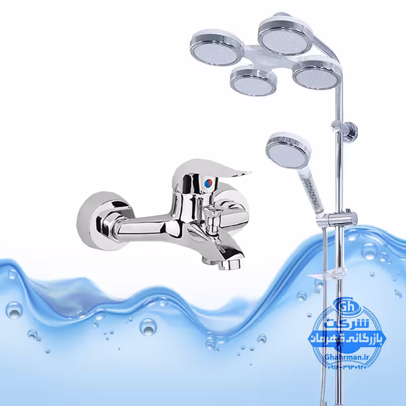 ست 2 عددی شیر حمام و علم دوش یونیورست مدل هلی شاتی | کروم براق | شیرآلات برند آیدا صنعت مدل قهرمان