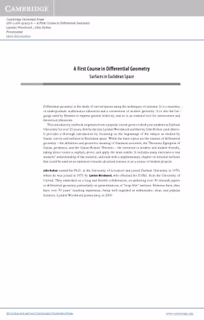 خرید و دانلود نسخه کامل کتاب A first course in differential geometry : surfaces in Euclidean space
