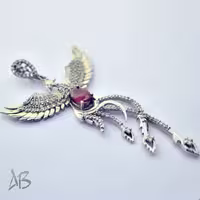گردنبند نقره (مدالی) اصل نگین یاقوت سرخ طرح سیمرغ، آقابزرگ کد Med119