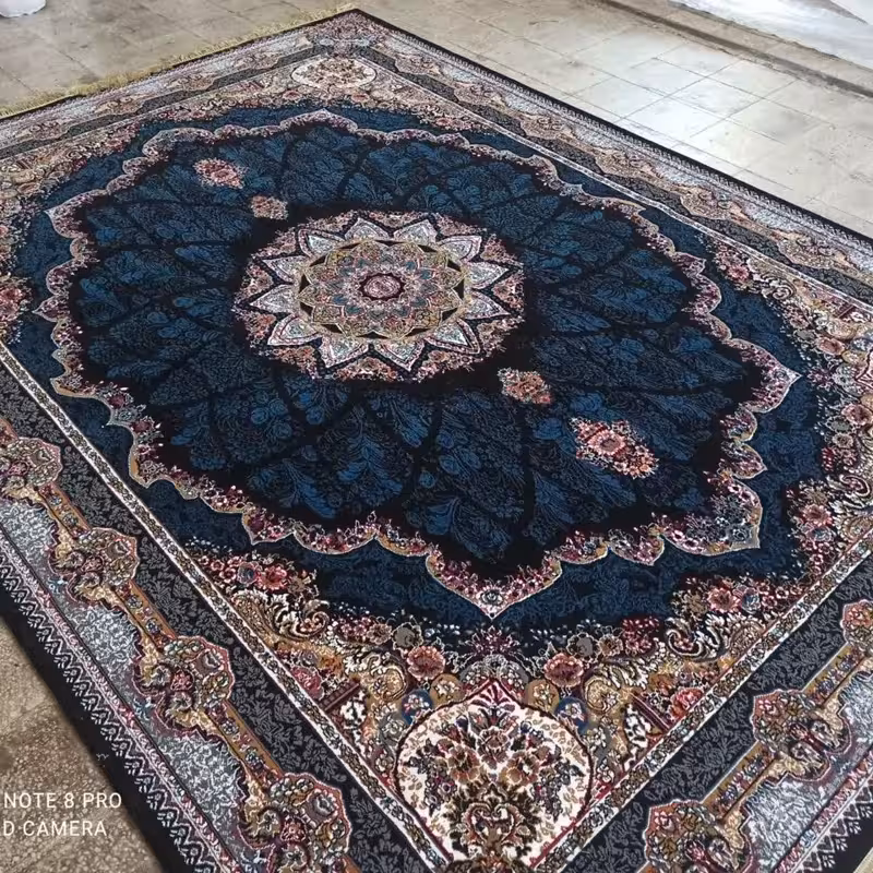 فرش ماشینی 9متری کاشان تراکم 700 نقشه شیدا سرمه ایی (ارسال رایگان)