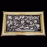 تابلو قلمزنی با قاب خاتم کاری ترنج آهو 70در120