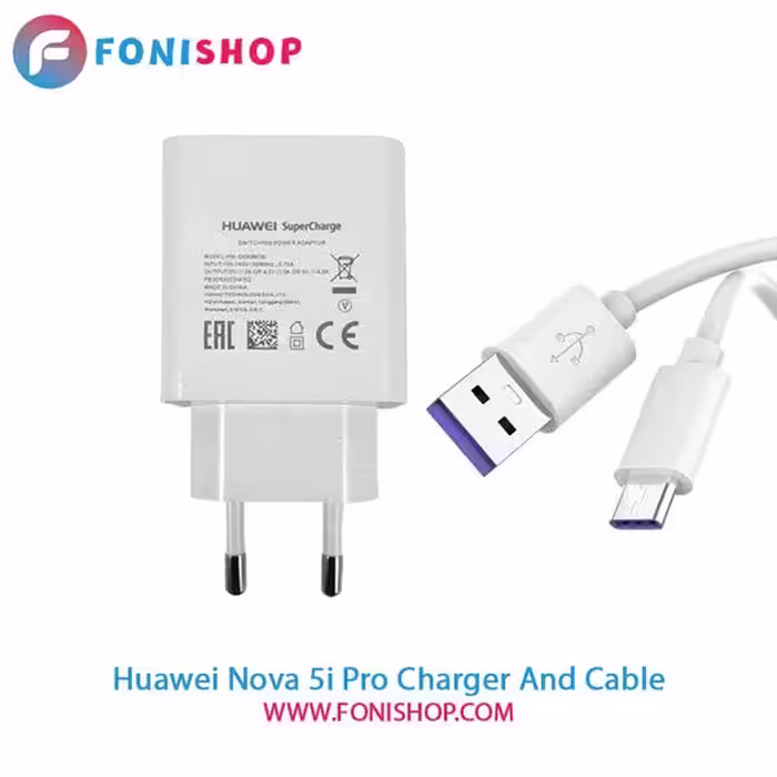 کابل و شارژر سوپر فست شارژ اصلی هوآوی Huawei Nova 5i Pro
