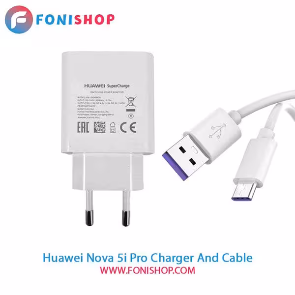 کابل و شارژر سوپر فست شارژ اصلی هوآوی Huawei Nova 5i Pro