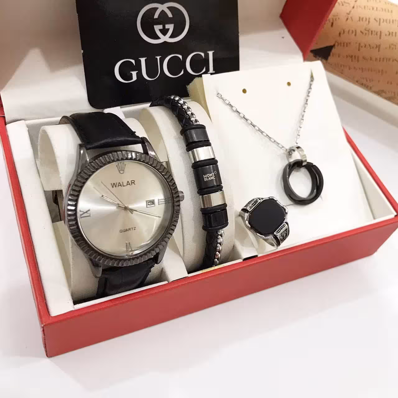 ست لوکس مردانه ساعت دستبند گردنبند انگشتر 380440530