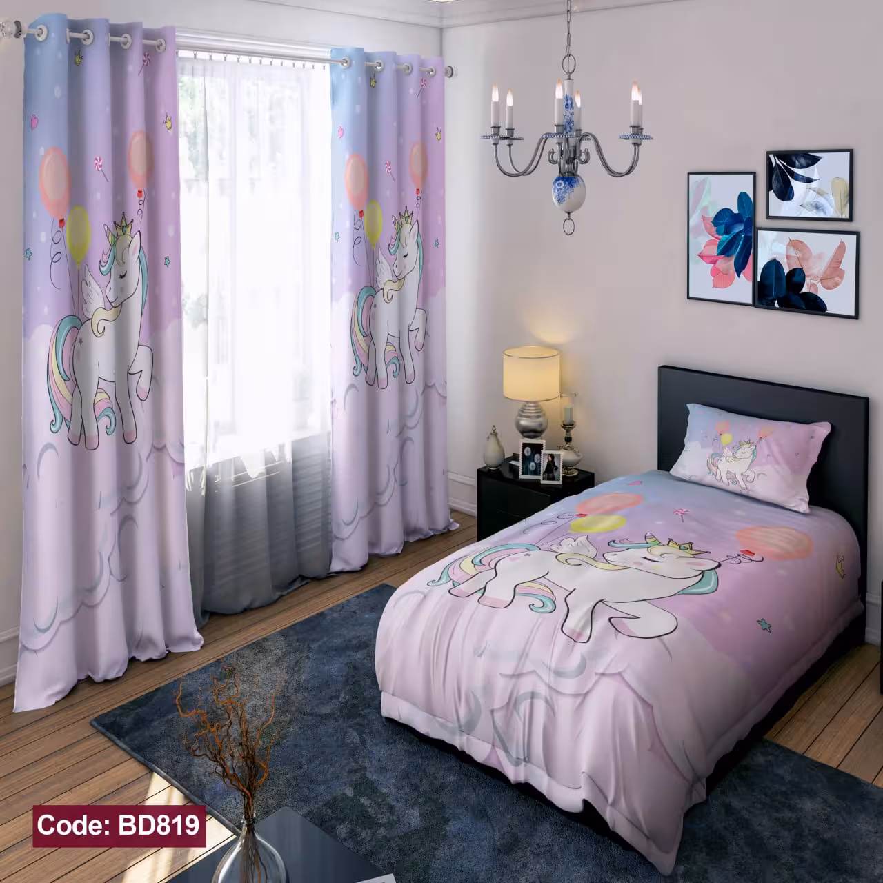 پرده پانچی مخمل چاپی دخترانه کد 819