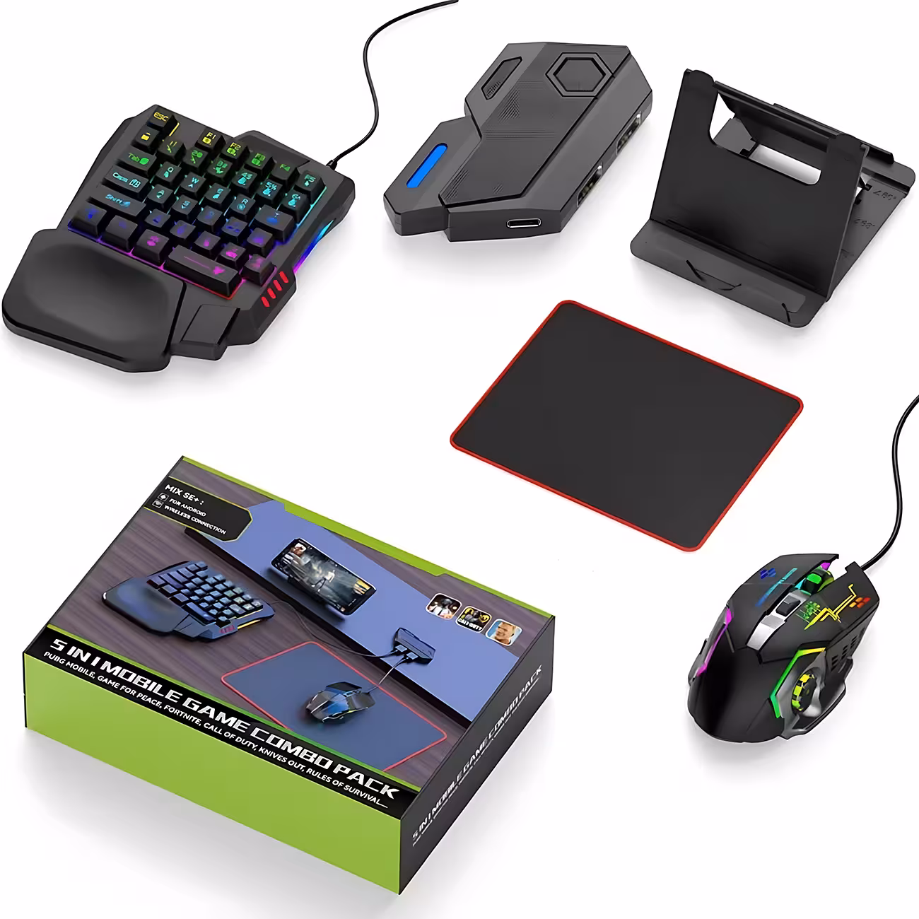 ست گیمینگ کیبورد، موس، مبدل وایرلس، پد موس و هولدر گوشی موبایل  MIX SE