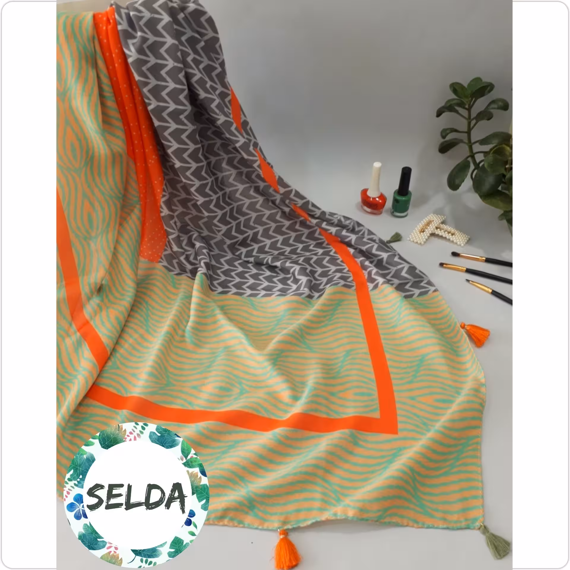 روسری نخی 4 فصل دوطرف منگوله دار قواره 140