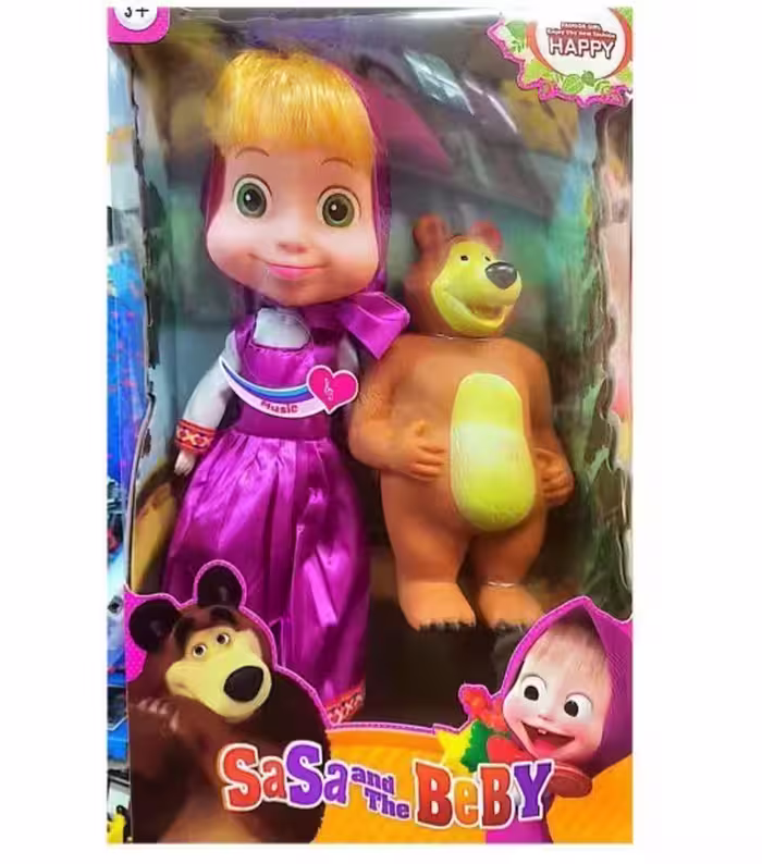 عروسک ماشا و میشا بزرگ موزیکال مفصلی با ارتفاع 33 سانتی SaSa and BeBY
