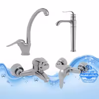 ست 4 عددی شیرآلات برند آیدا صنعت مدل قهرمان | شیر روشویی پایه‌بلند   شیر ظرفشویی   شیر حمام   شیر توالت | کروم مات