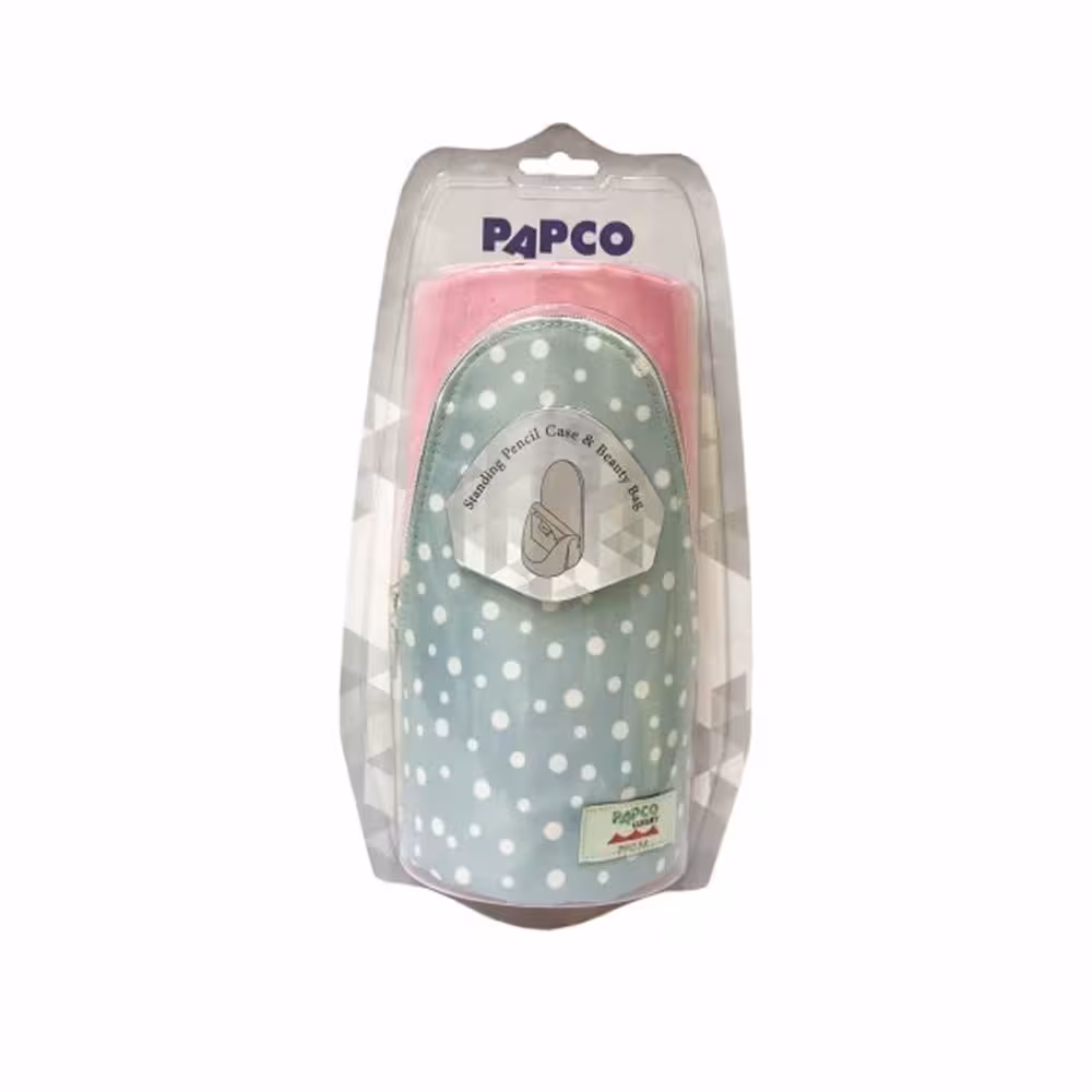 جامدادی پاپکو مدل استندینگ پارچه ای کد ZPC-346 رنگ صورتی خال خال