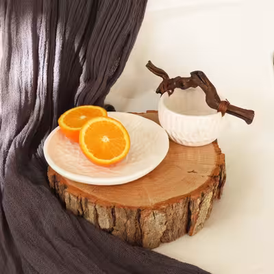 ست کاسه و بشقاب سرامیکی طرح انگشتی مدل دستساز کد 1094 مجموعه دو عددی