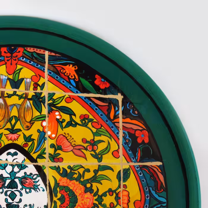 بشقاب دیوارکوب سفالی طرح کاشی کد 1057