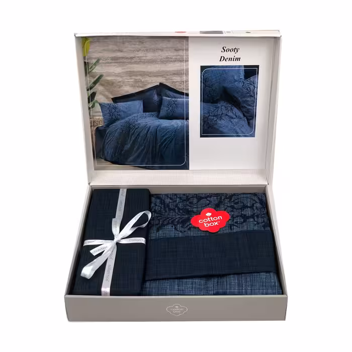 سرویس ملحفه کاتن باکس مدل Plain Sooty Denim دو نفره 4 تکه