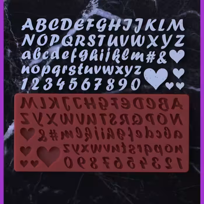 قالب شکلات مدل مالد فوندانت طرح مولد حروف و اعداد و قلب کد M77
