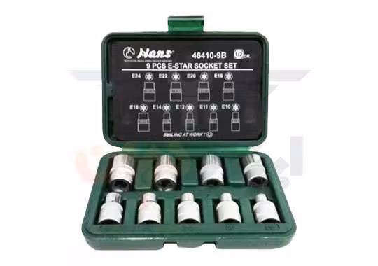 جعبه بکس 9 پارچه 1/2 اینچ سایز e10-e24 هنس مدل hans 46410-9b