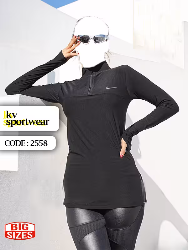 تیشرت نیم زیپ فینگردار سایز بزرگ ورزشی زنانه NIKE کد 001