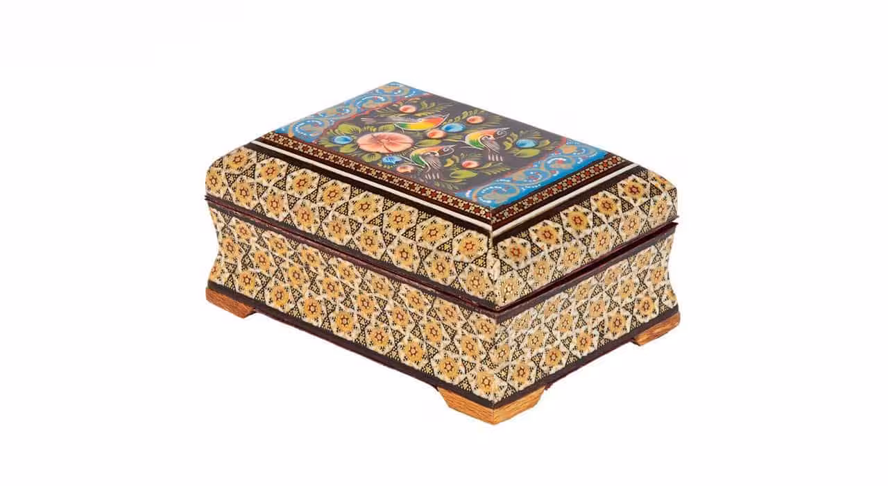 جعبه جواهر خاتم کاری مدل باغ طوطی