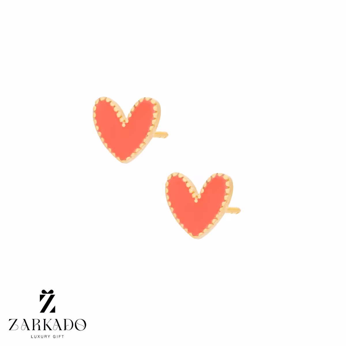 گوشواره میخی طلا قلب گوارسه دار میناکاری نارنجی کد E5606