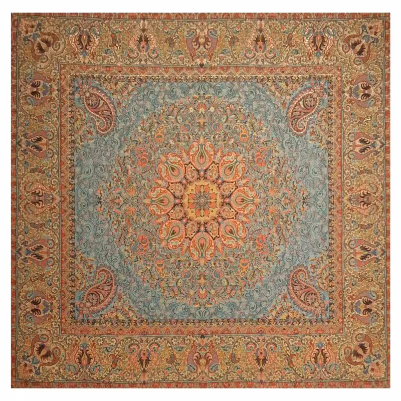 رومیزی مربع ترمه ابریشم تار سفید کد TRM90