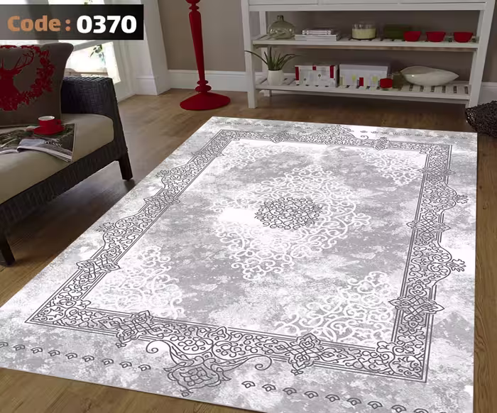 کاورفرش روفرشی دورکشدار گوشه لیفه ای طوسی کرم کد 0370