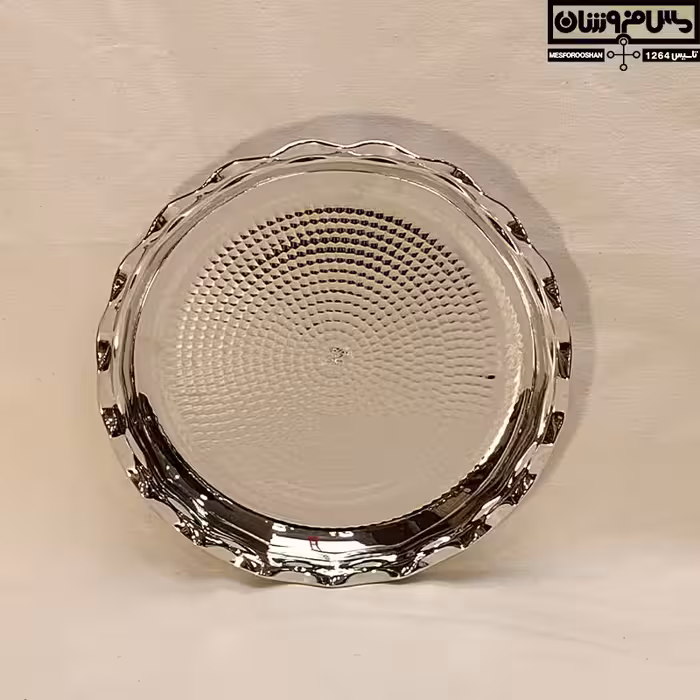 سینی مسی پذیرایی گرد زنجان | مجمع مسی چکشی آبکاری کروم سایز 3 قطر 38 مدل صحاب
