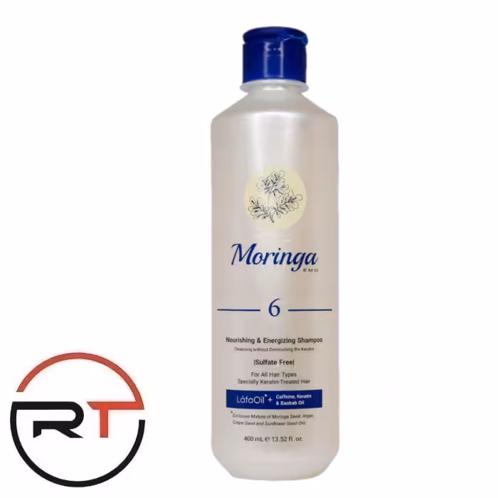 شامپو فاقد سولفات مغذی و انرژی بخش 6 مورینگا امو مناسب انواع مو 400 میلی