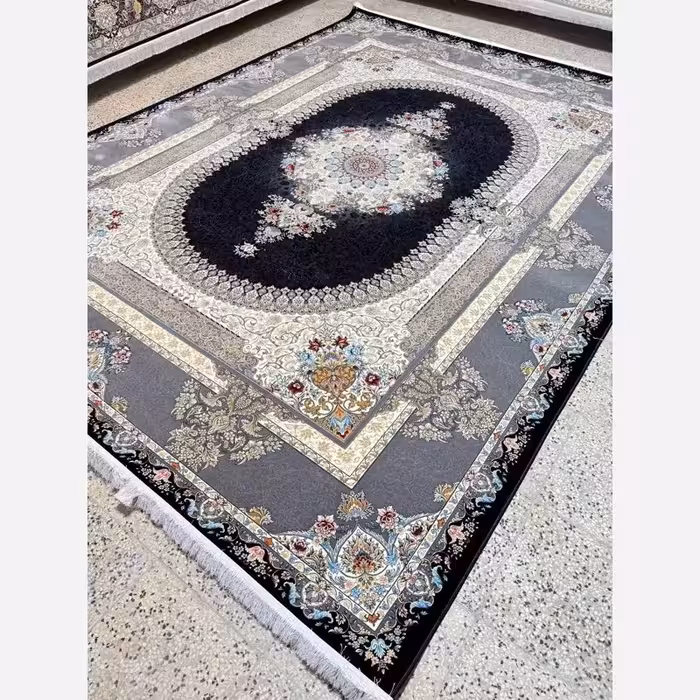 فرش 12متری 1200شانه ماشینی کاشان طرح چیچک سرمه ای(باارسال رایگان)