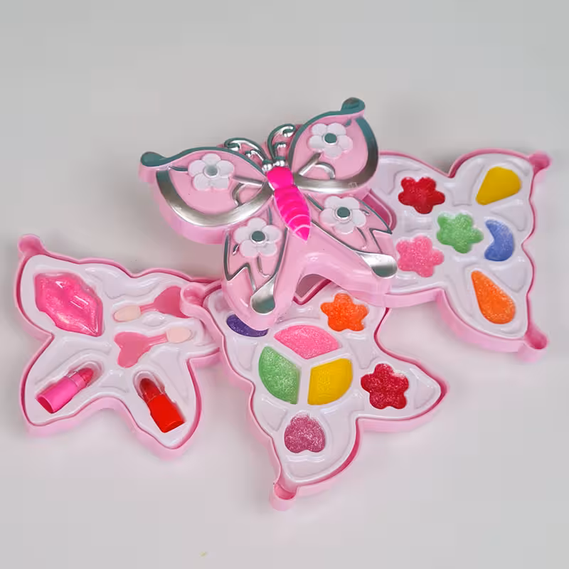 پک لوازم آرایشی بچه گانه سه طبقه مدل پروانه صورتی نقره ای کد V92988A