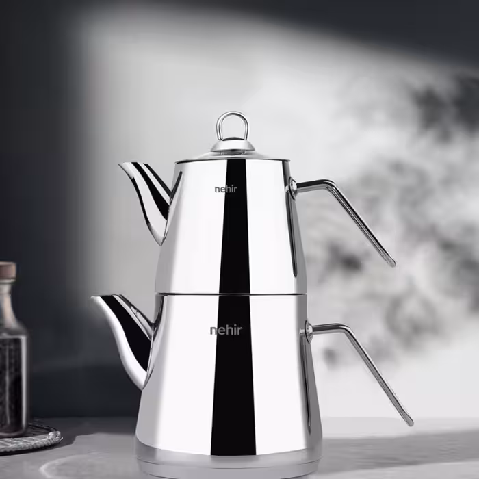 ست کتری و قوری کوچک استیل Nehir (نحیر) مدل Alya Mini – مینیمال، بادوام، مناسب خانه و کافه