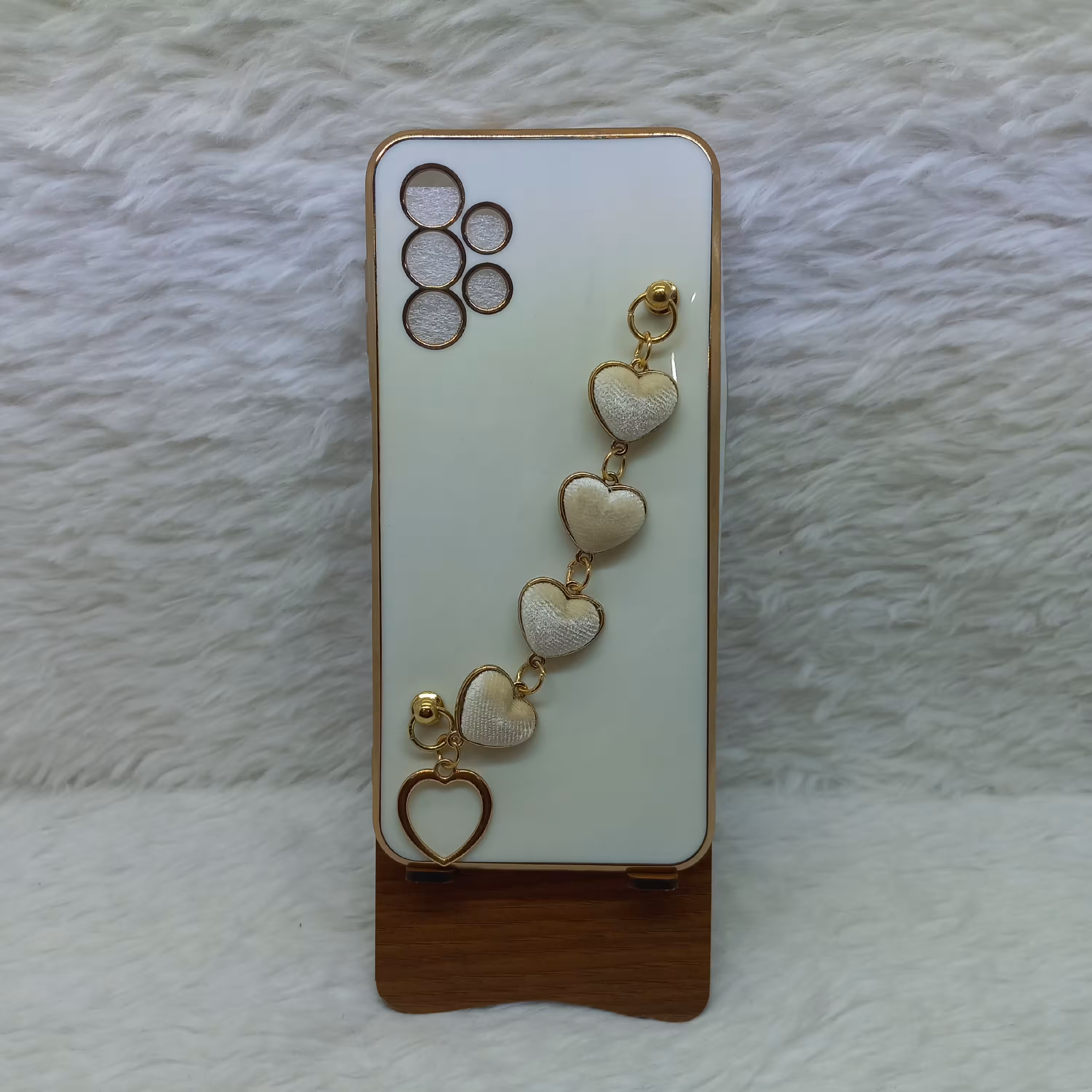 گارد (قاب) گوشی A13 4G مدل مای کیس زنجیردار قلب مخملی رنگ سفید مناسب گوشی Samsung A13 4G