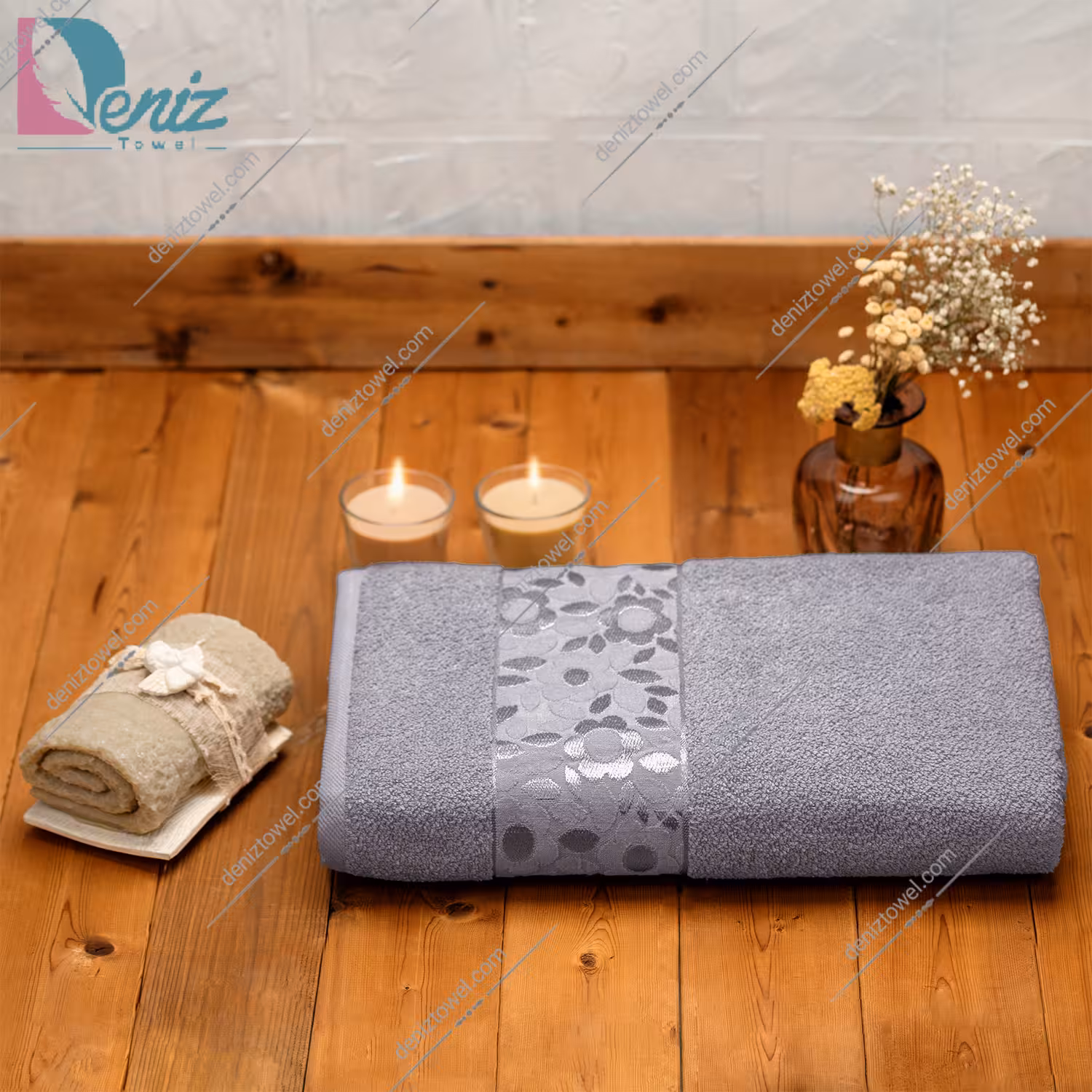 حوله حمامی طرح سورپرایز رنگ طوسی روشن