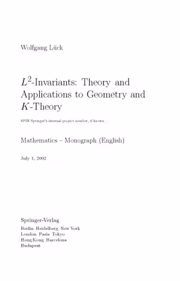 خرید و دانلود نسخه کامل کتاب L2-invariants: Theory and applications to geometry and K-theory