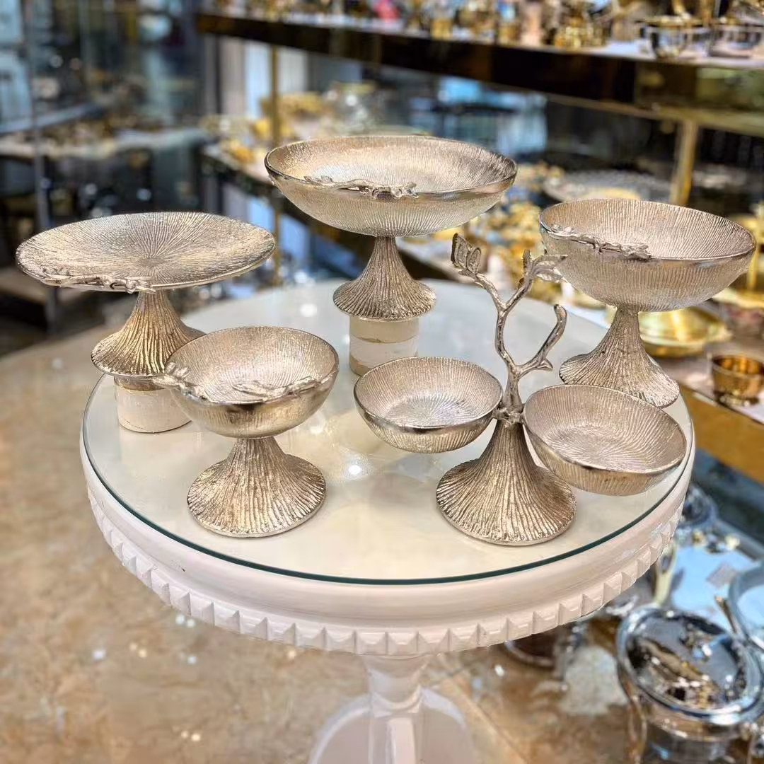 سرویس 5 تکه پذیرایی سولو جنس آلومینیوم رنگ نقره ای