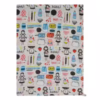 آنسیل دستمال شستشو 70×50 بافت مربع طرح دختر و وسایل آشپزخانه