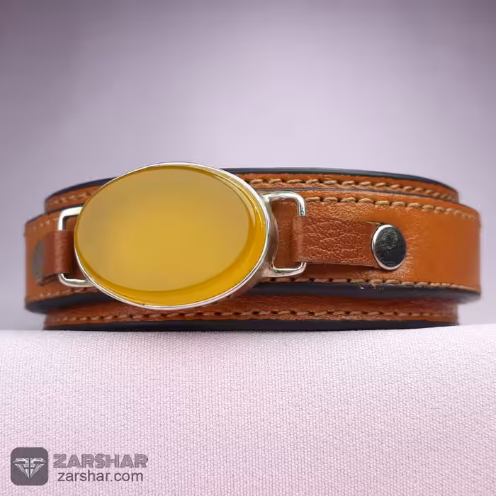 دستبند چرم و نقره شرف الشمس همراه حرز امام جواد