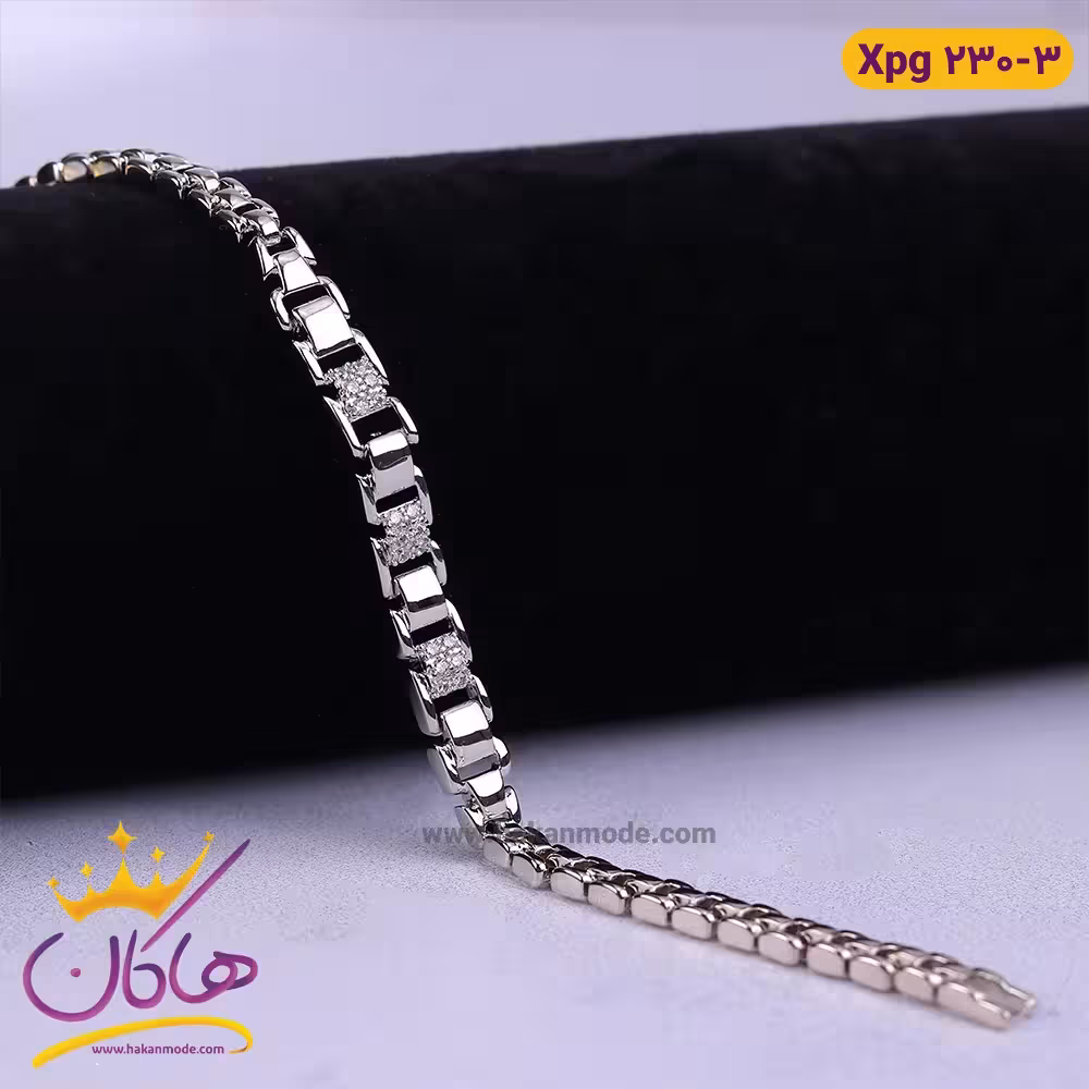 دستبند استیل زنانه طرح مربعی ساده و نگین دار | کد xpg230/3