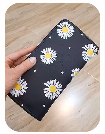 کد 1726 کیف پول دور زیپ طرح بابونه