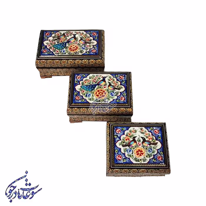 جعبه تزئینی کناره، طرح خاتم، مدل گل و مرغ