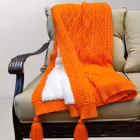 شال مبل بافتنی چیداری رنگ نارنجی - چیداری